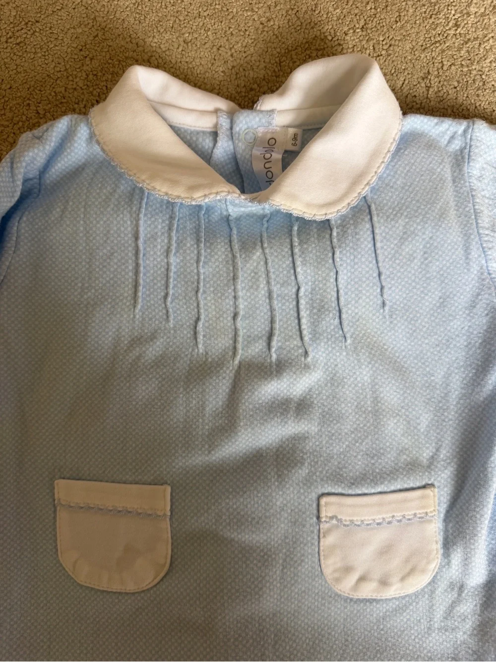 Dondolo Light Blue Ribbed Baby Footed One-Piece with White Collar
